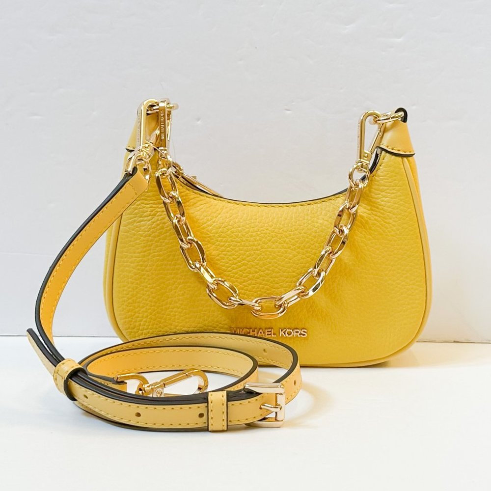 Michael Kors CORA MINI Zip Pouchette Shoulder Crossbody Leather Bag Yellow